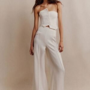 High-Waisted Wide-Leg Trousers – Ivory